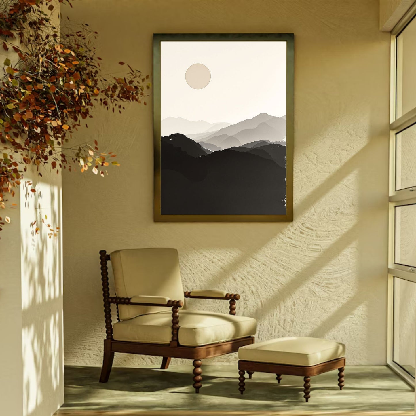 Silent Horizon – Minimal Japanese Sun Landscape Wall Art