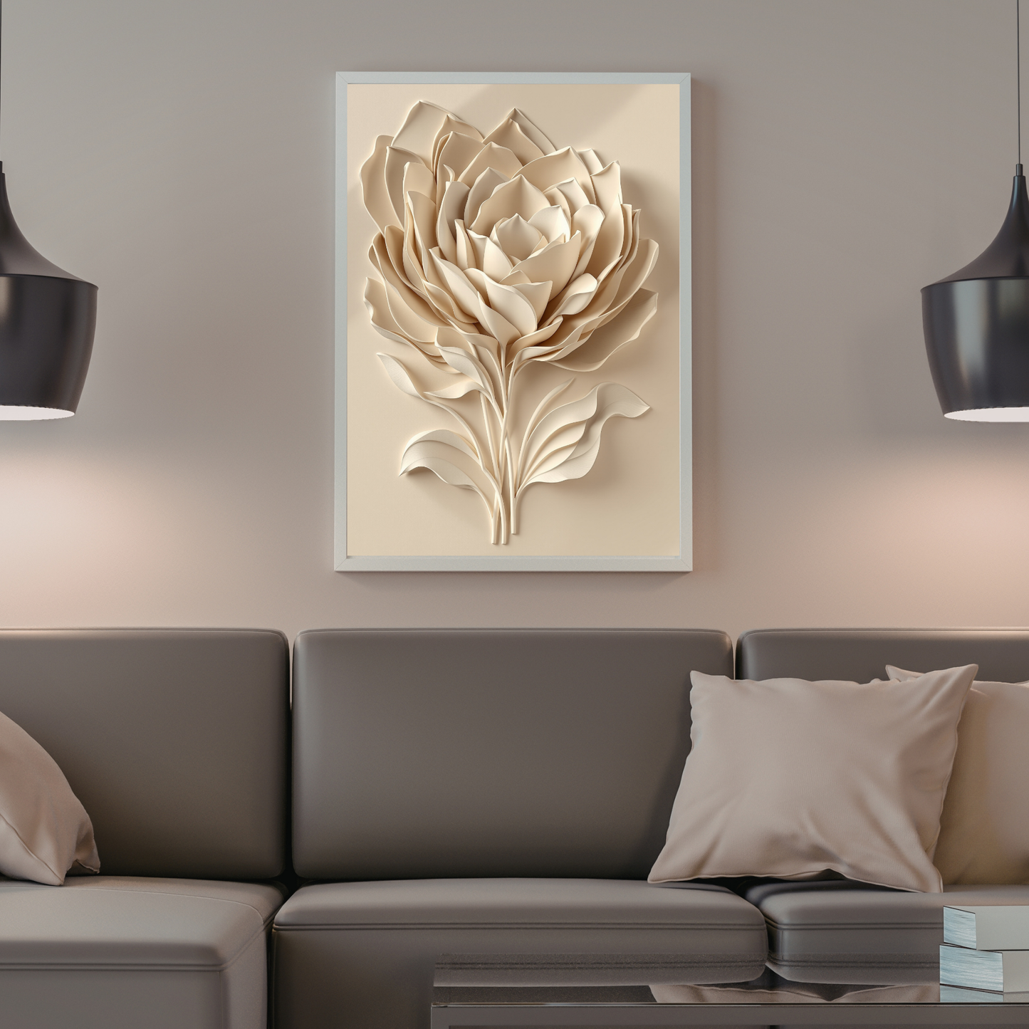 Beige 3D Rose Canvas Wall Art – Luxury Floral Minimalist Wall Decor