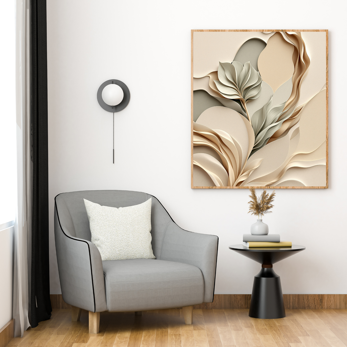 Organic Sculpted Botanical Canvas Wall Art – Neutral Beige Luxury Relief Decor