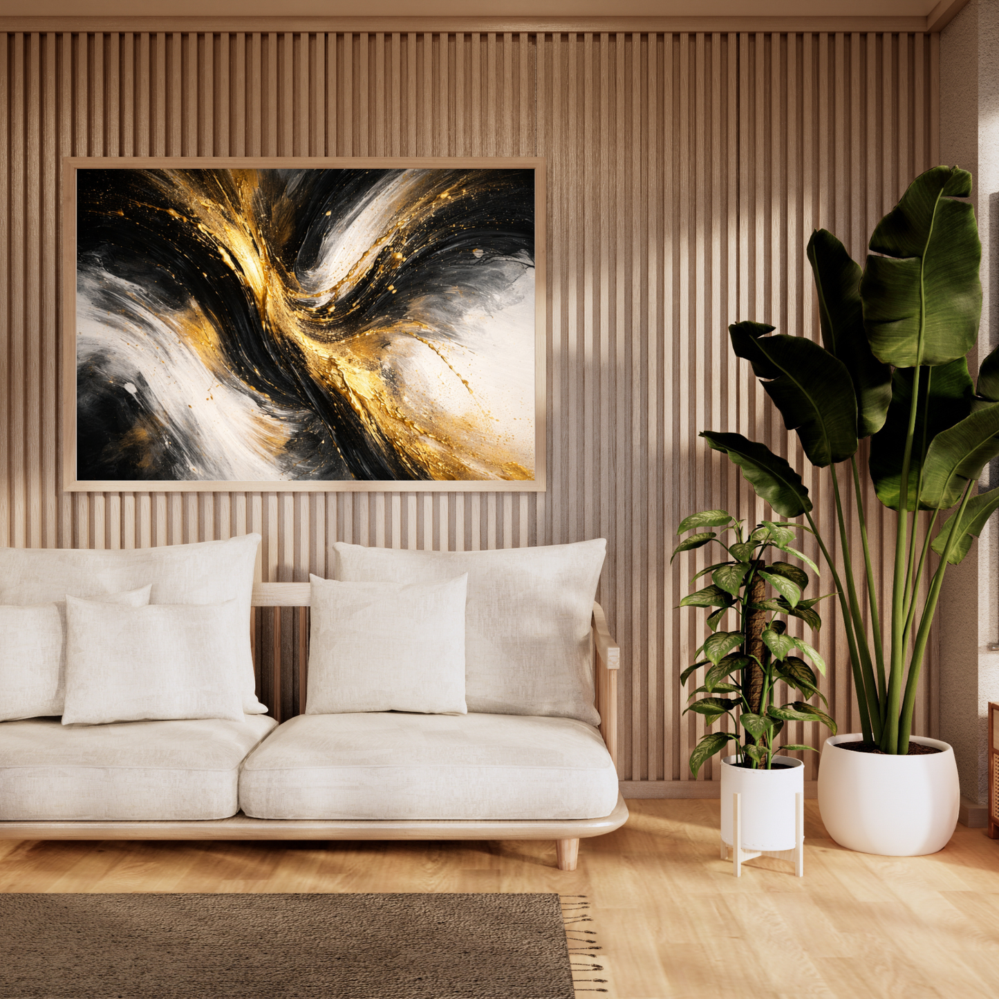 Golden Fusion – Luxury Black & Gold Abstract Canvas Wall Art