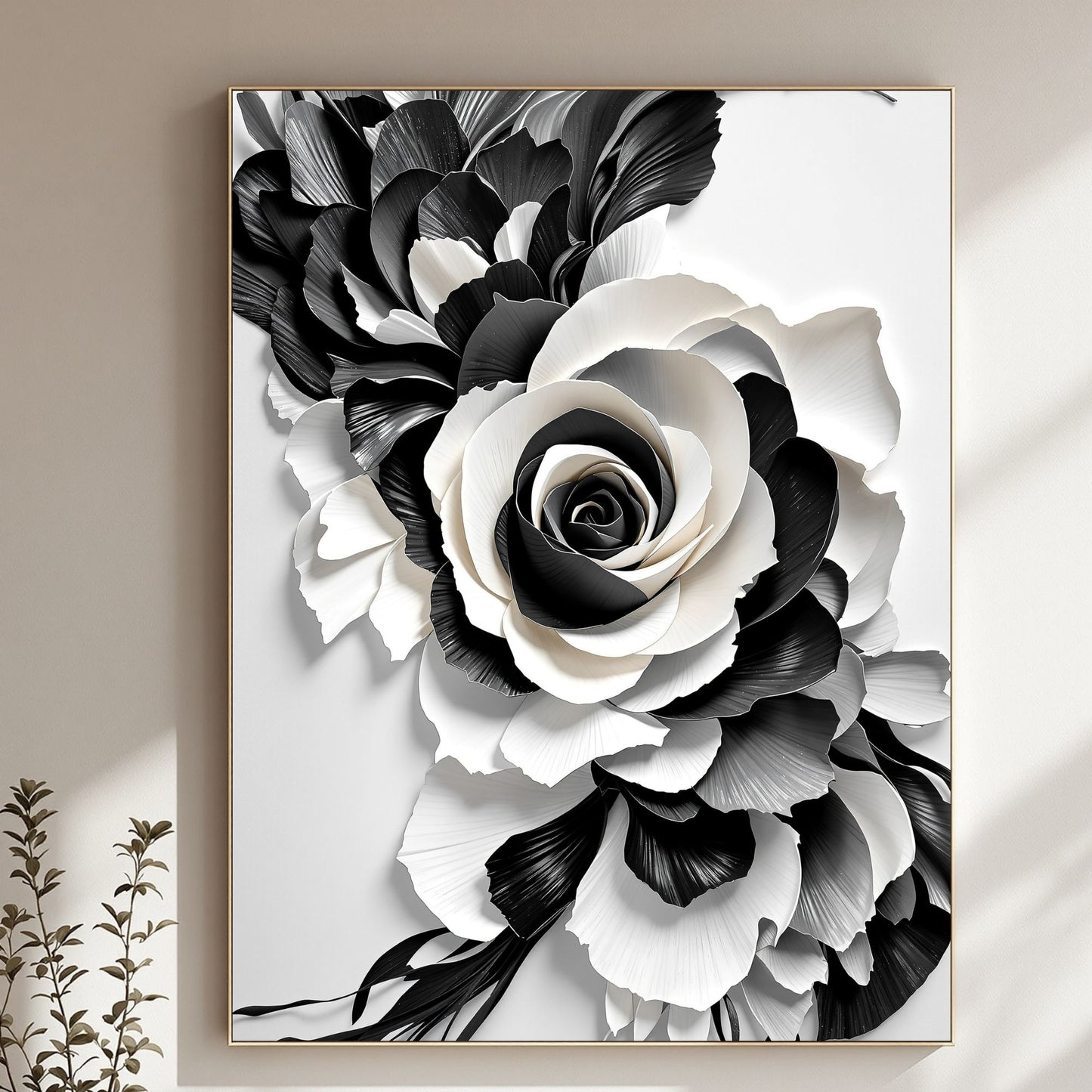 Midnight Bloom Black & White Floral Canvas Wall Art – Elegant Home Decor