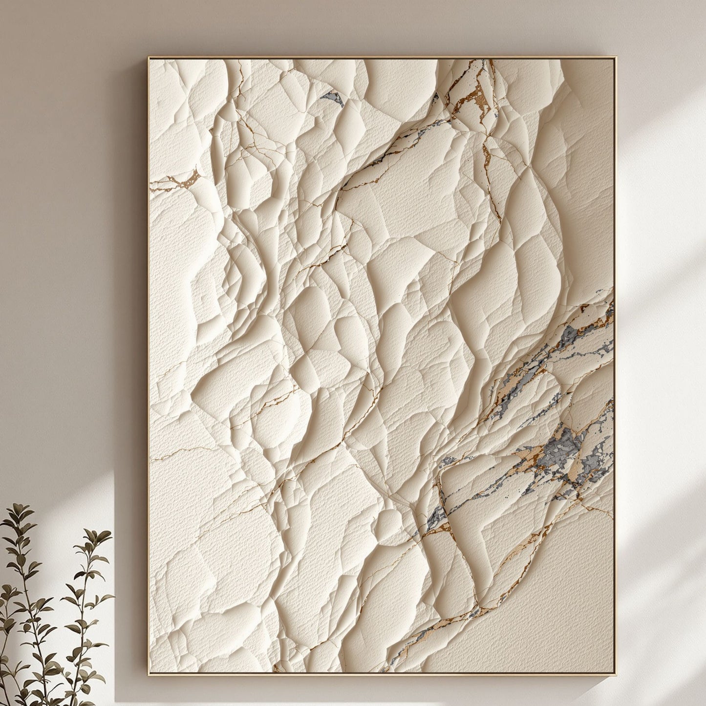 Ivory Fragment – Luxury Textured Abstract Canvas | Beige & Gold Wall Art