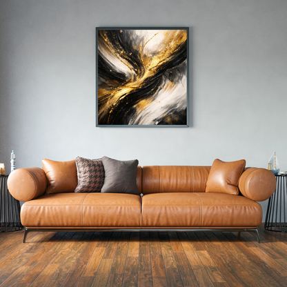Golden Fusion – Luxury Black & Gold Abstract Canvas Wall Art