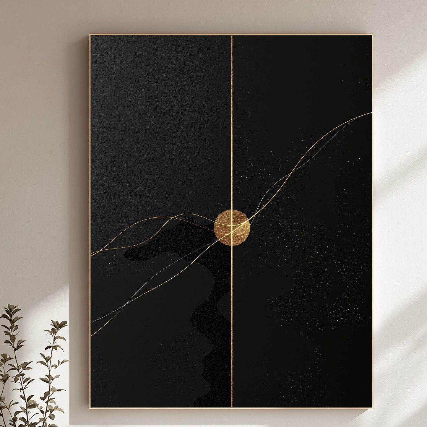 Golden Eclipse – Luxury Black & Gold Minimal Abstract Canvas Art