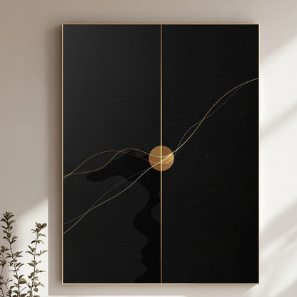 Golden Eclipse – Luxury Black & Gold Minimal Abstract Canvas Art