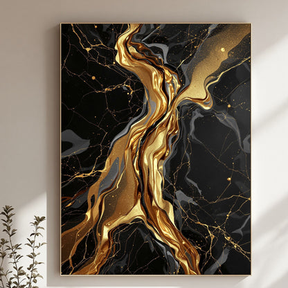 Liquid Gold Vein – Luxury Black & Gold Abstract Canvas Wall Art
