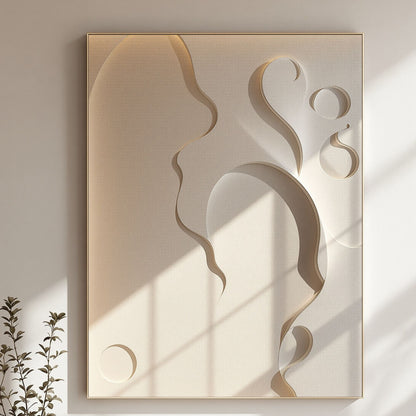 Ethereal Form Minimal Textured Canvas | Beige Sculptural Wall Art