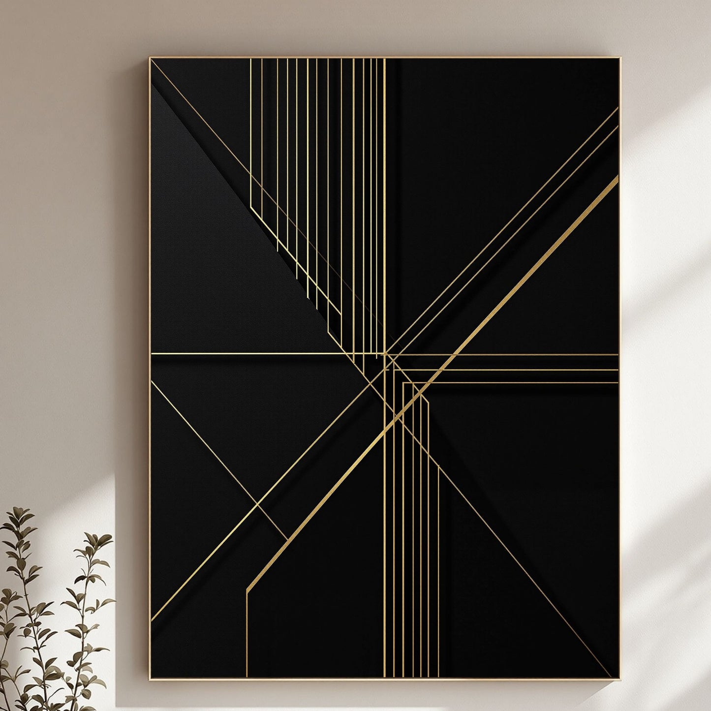 Golden Geometry – Luxury Black & Gold Geometric Canvas Wall Art