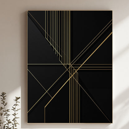 Golden Geometry – Luxury Black & Gold Geometric Canvas Wall Art