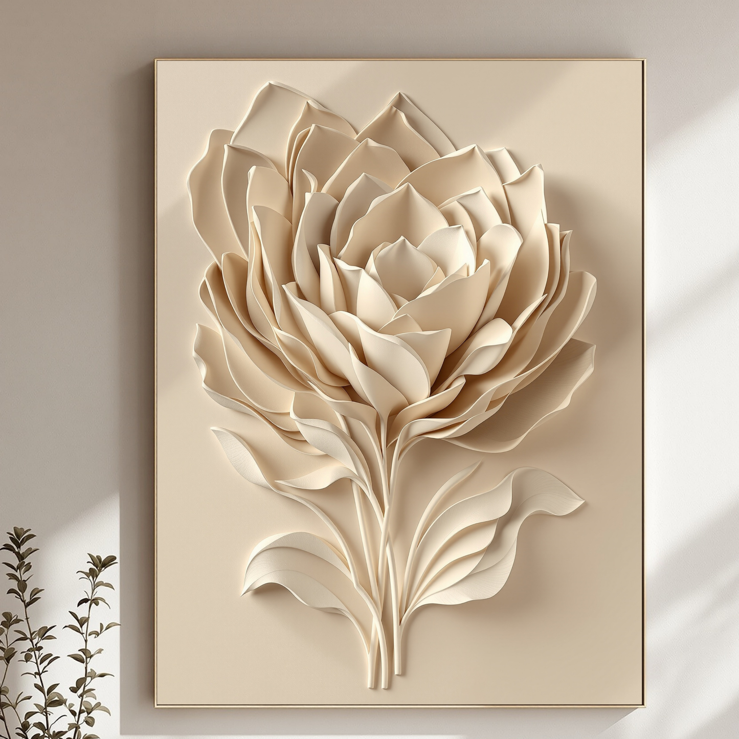 Beige 3D Rose Canvas Wall Art – Luxury Floral Minimalist Wall Decor