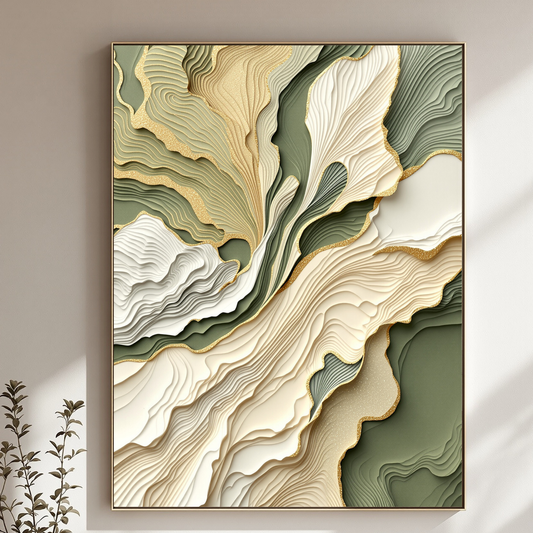 Sage & Gold Horizon – Layered Abstract Canvas Wall Art for Modern Interiors