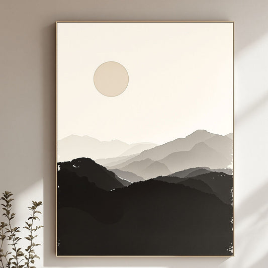Silent Horizon – Minimal Japanese Sun Landscape Wall Art
