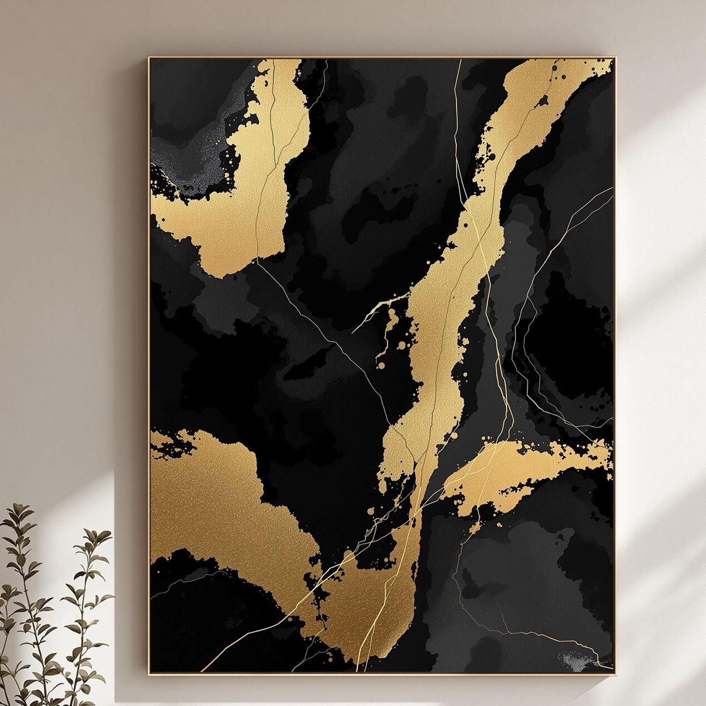 Golden Obsidian Flow Luxury Abstract Canvas Art - Black & Gold Wall Decor