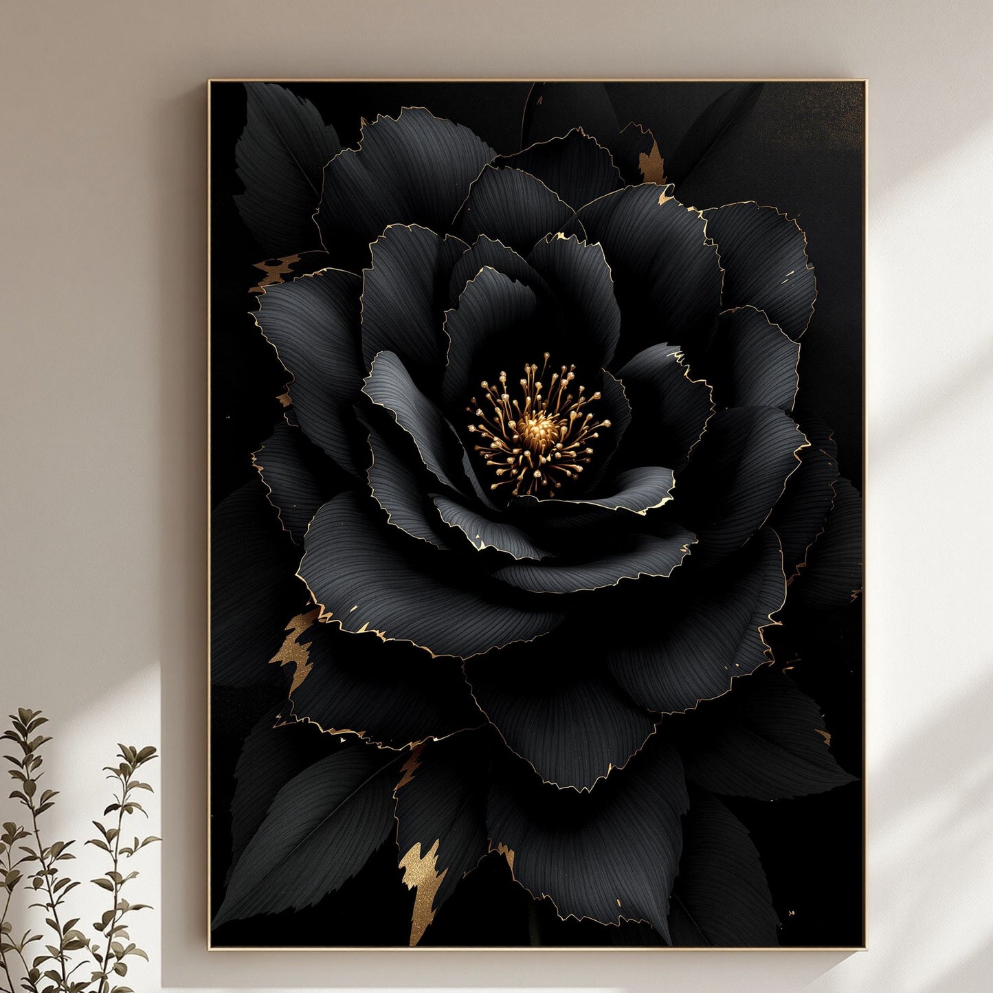 Midnight Gold Bloom – Black & Gold Luxury Floral Canvas Wall Art