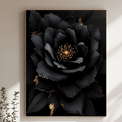Midnight Gold Bloom – Black & Gold Luxury Floral Canvas Wall Art