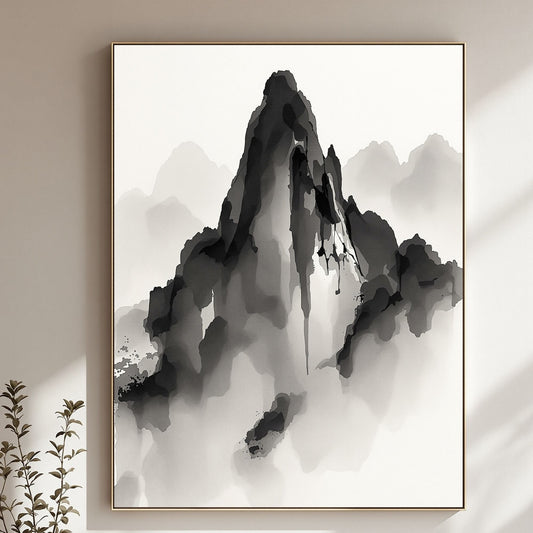 Obsidian Summit – Japanese Ink Mountain Fine Art Poster