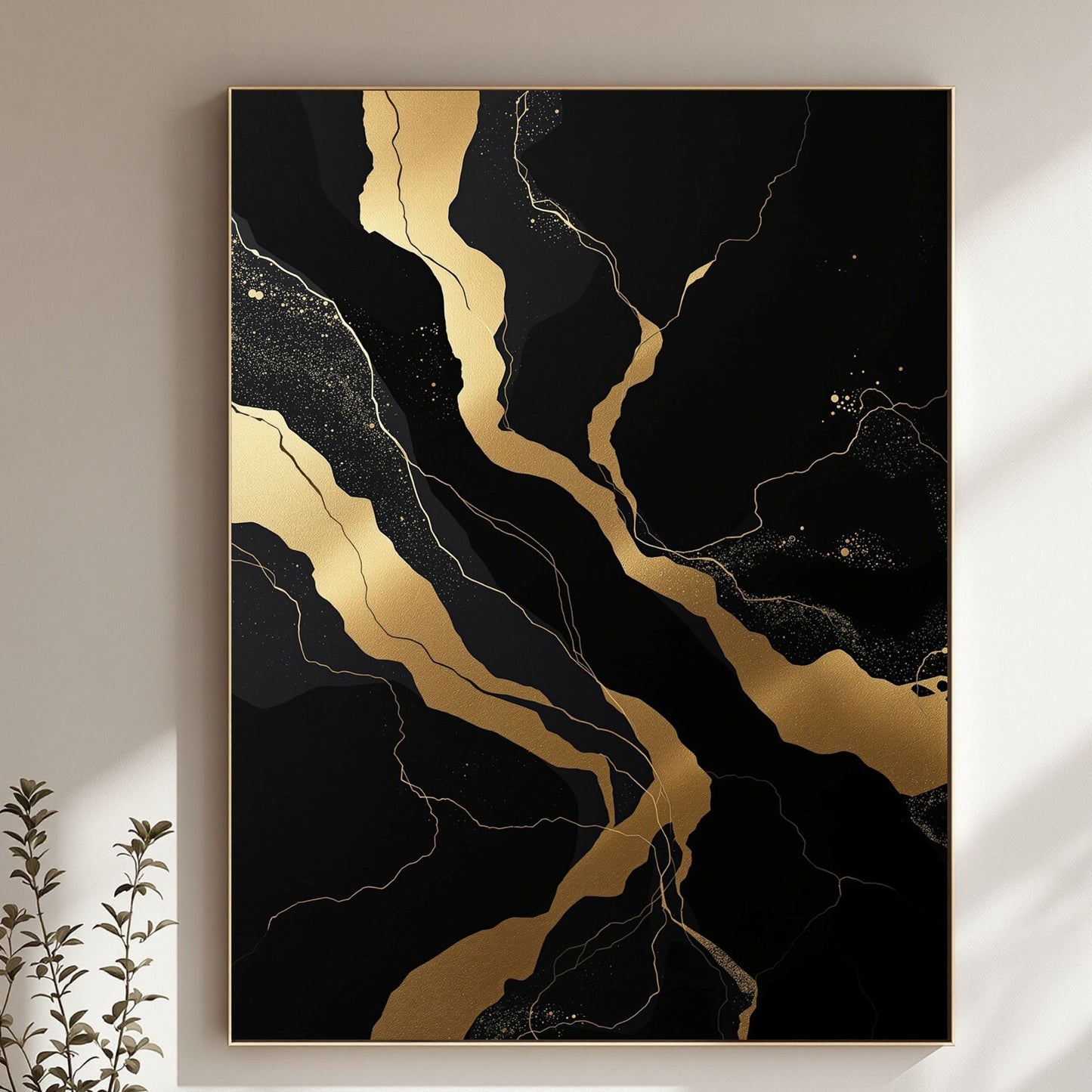 Golden Vein Noir – Luxury Black & Gold Abstract Canvas