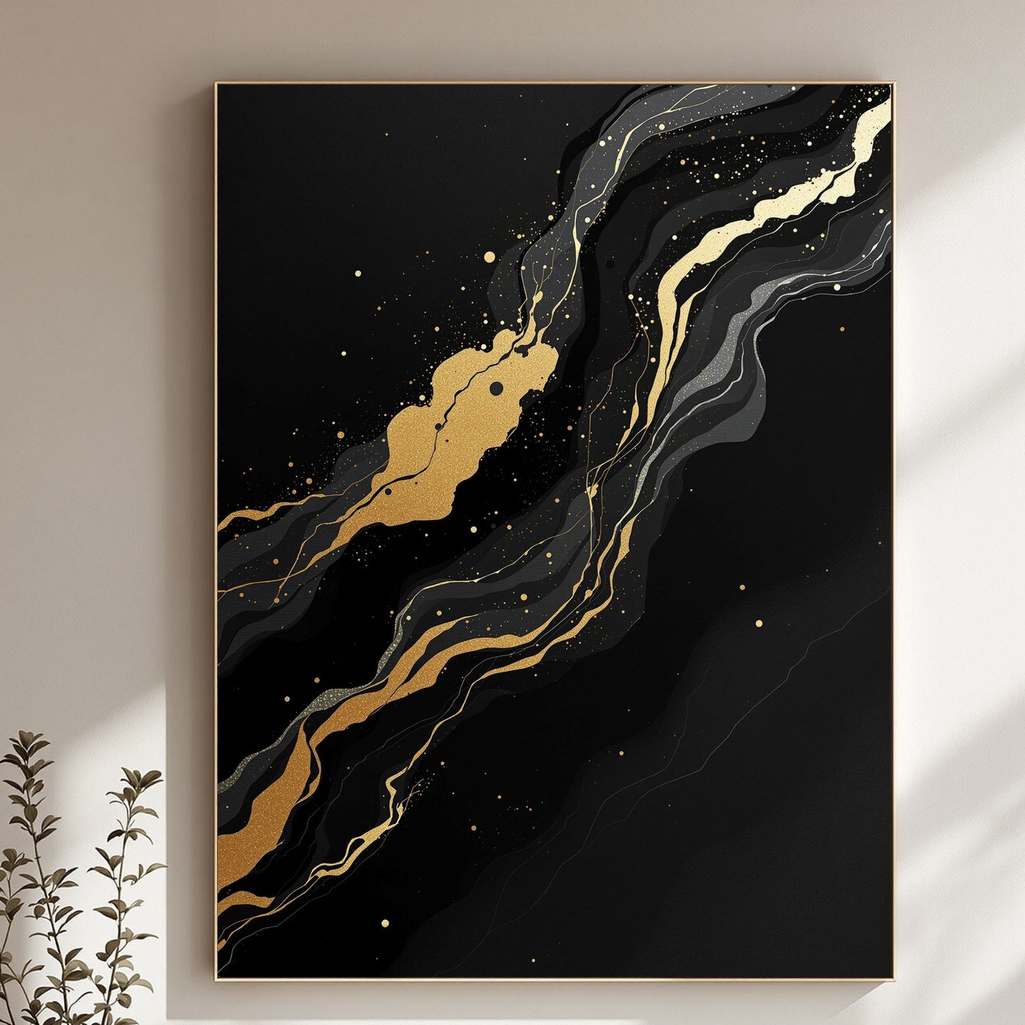 Golden Flow – Luxury Black & Gold Abstract Canvas Wall Art
