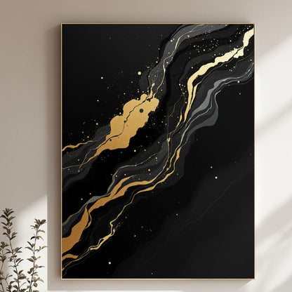 Golden Flow – Luxury Black & Gold Abstract Canvas Wall Art