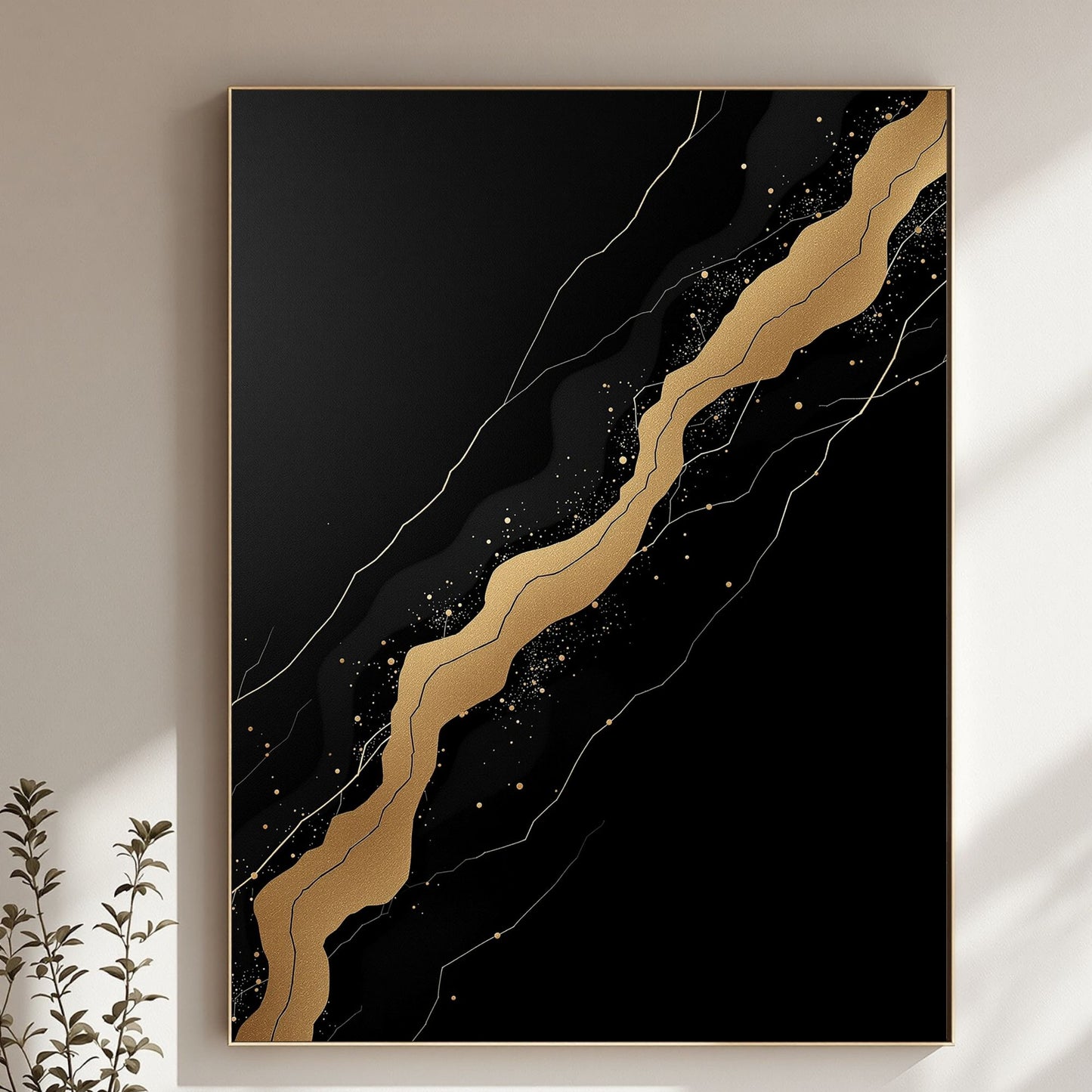 Golden Vein Noir – Luxury Black & Gold Abstract Canvas Art
