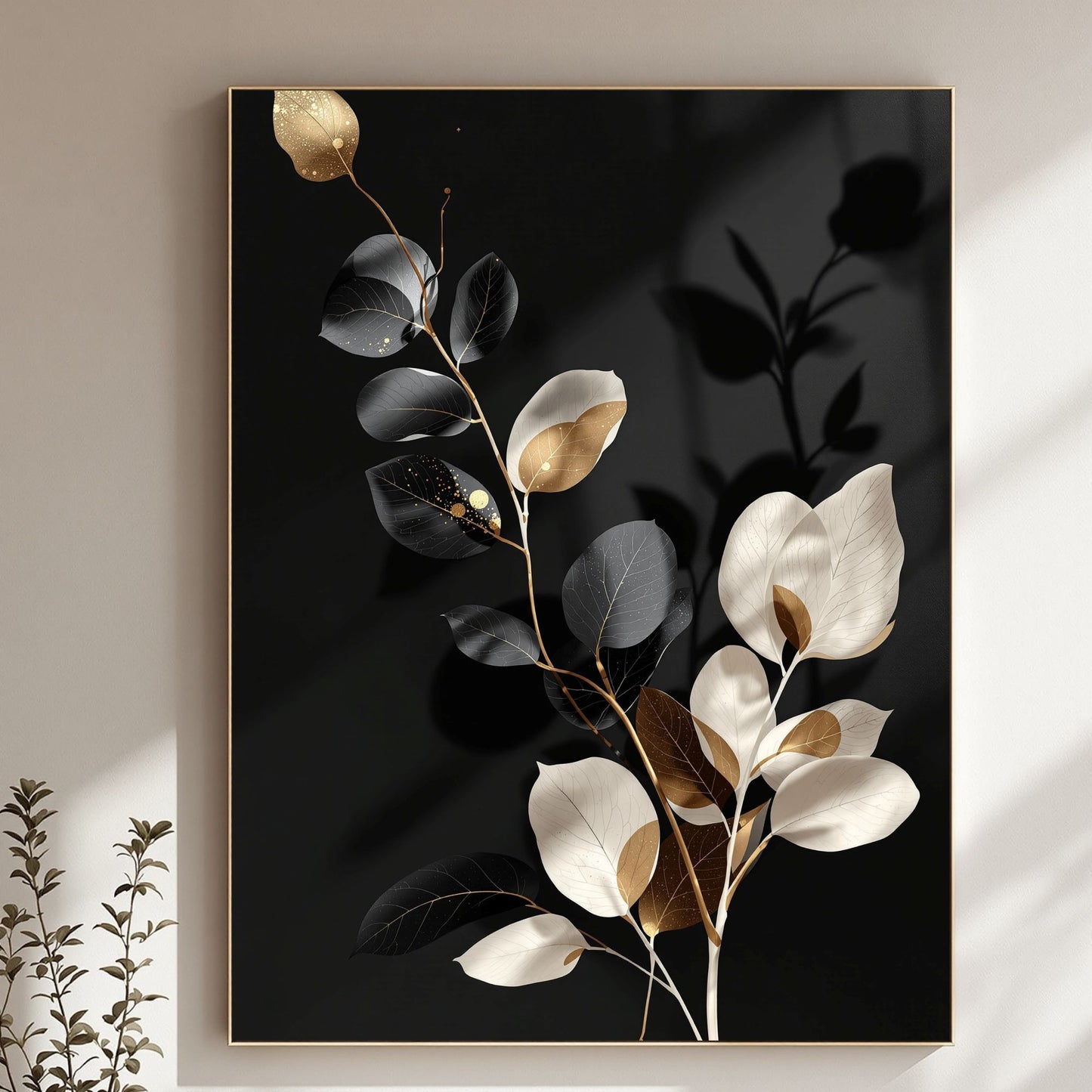 Golden Noir Leaves – Black & Gold Luxury Botanical Wall Art