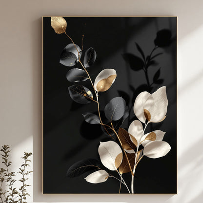 Golden Noir Leaves – Black & Gold Luxury Botanical Wall Art