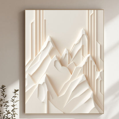 Ivory Geometric Peaks Canvas Wall Art – Minimal Sculpted Mountain Design in Soft Beige Tones
