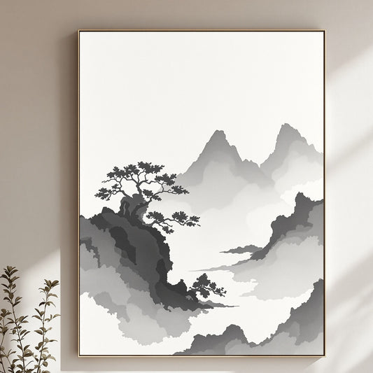Floating Pines – Japanese Ink Landscape Premium Matte Poster