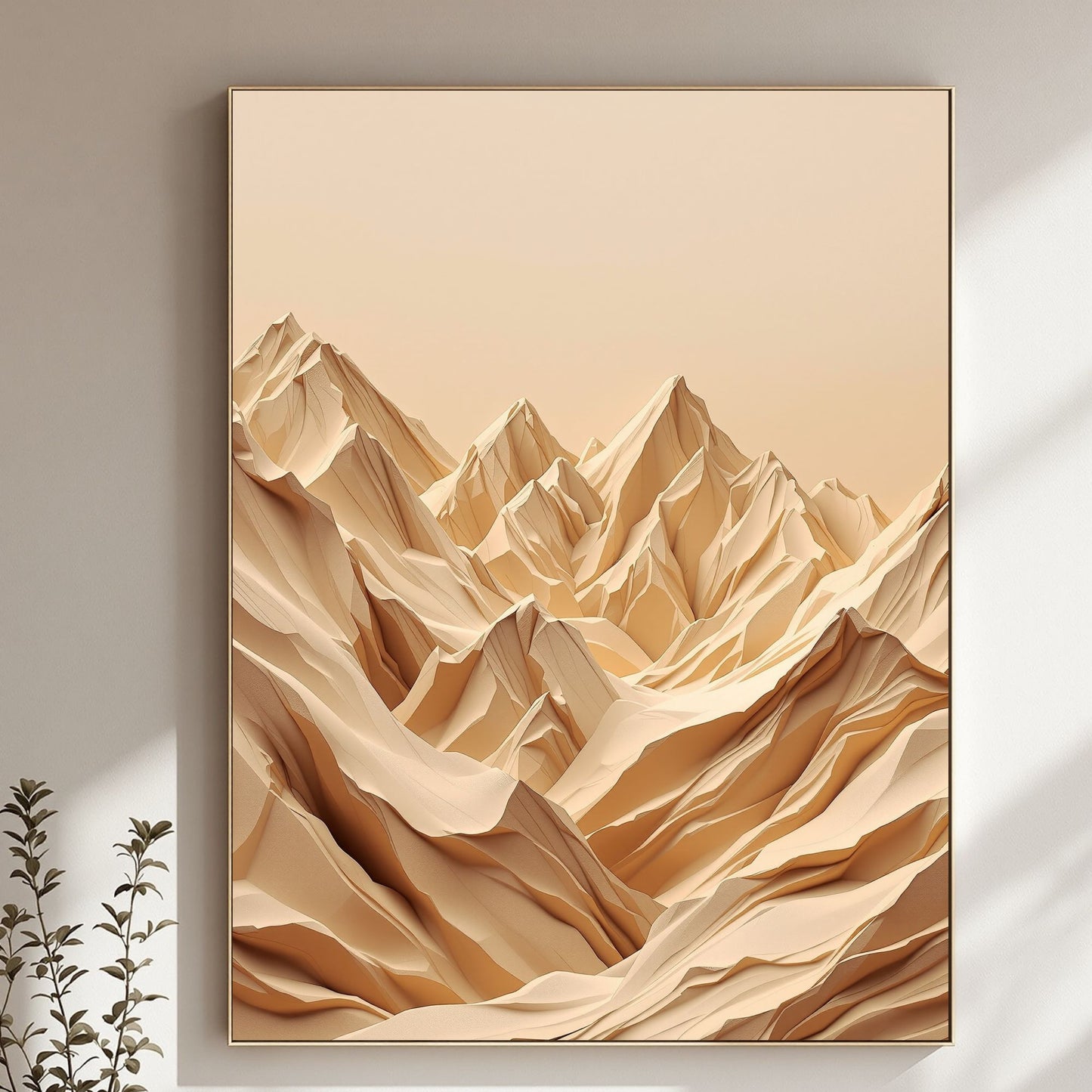 Desert Horizon Peaks Canvas Wall Art – Minimal Textured Mountain Landscape in Warm Beige & Sand Tones