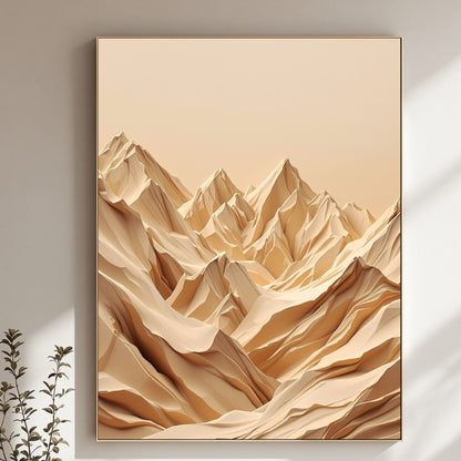 Desert Horizon Peaks Canvas Wall Art – Minimal Textured Mountain Landscape in Warm Beige & Sand Tones