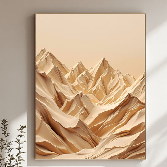 Desert Horizon Peaks Canvas Wall Art – Minimal Textured Mountain Landscape in Warm Beige & Sand Tones