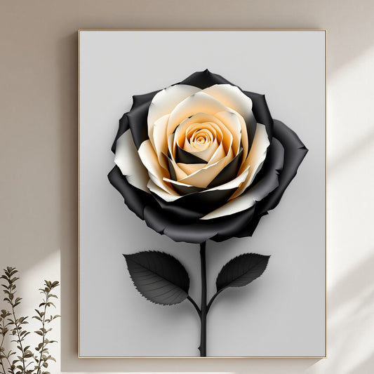 Midnight Gold Rose Canvas Wall Art – Luxury Black & Gold Floral Design