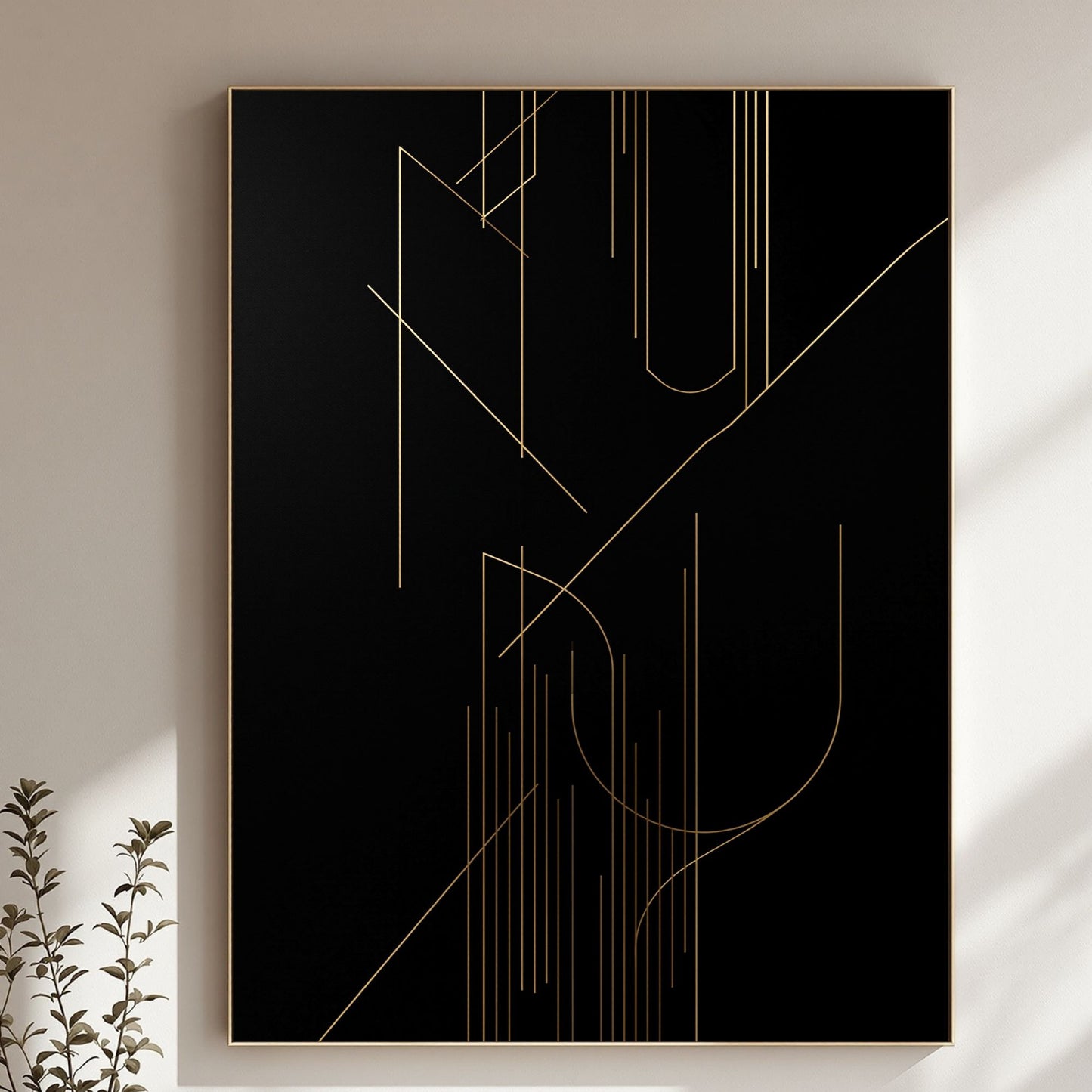 Midnight Geometry – Luxury Black & Gold Minimal Canvas Art
