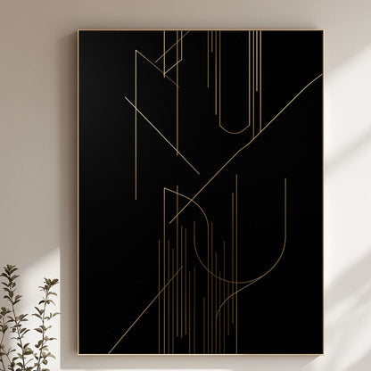 Midnight Geometry – Luxury Black & Gold Minimal Canvas Art