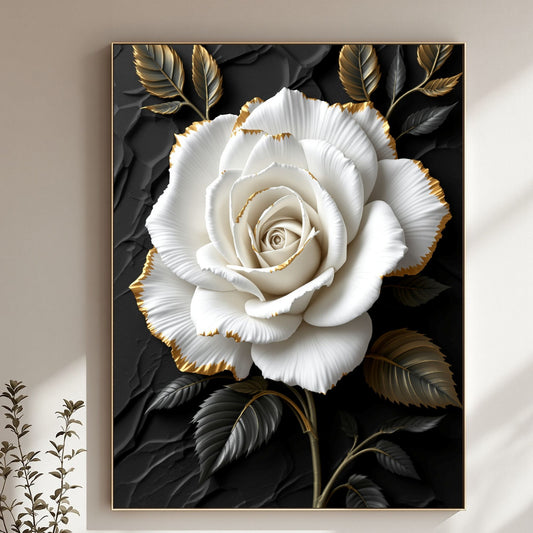 Ivory Noir Rose – Luxury Black & Gold Floral Canvas Wall Art