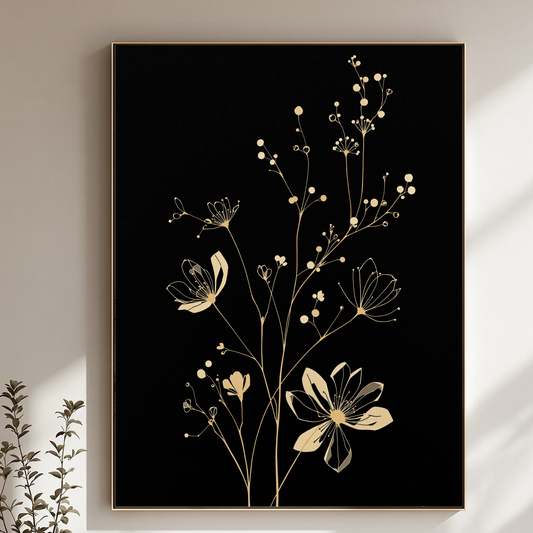 Midnight Gold Bloom – Black & Gold Luxury Floral  Wall Art