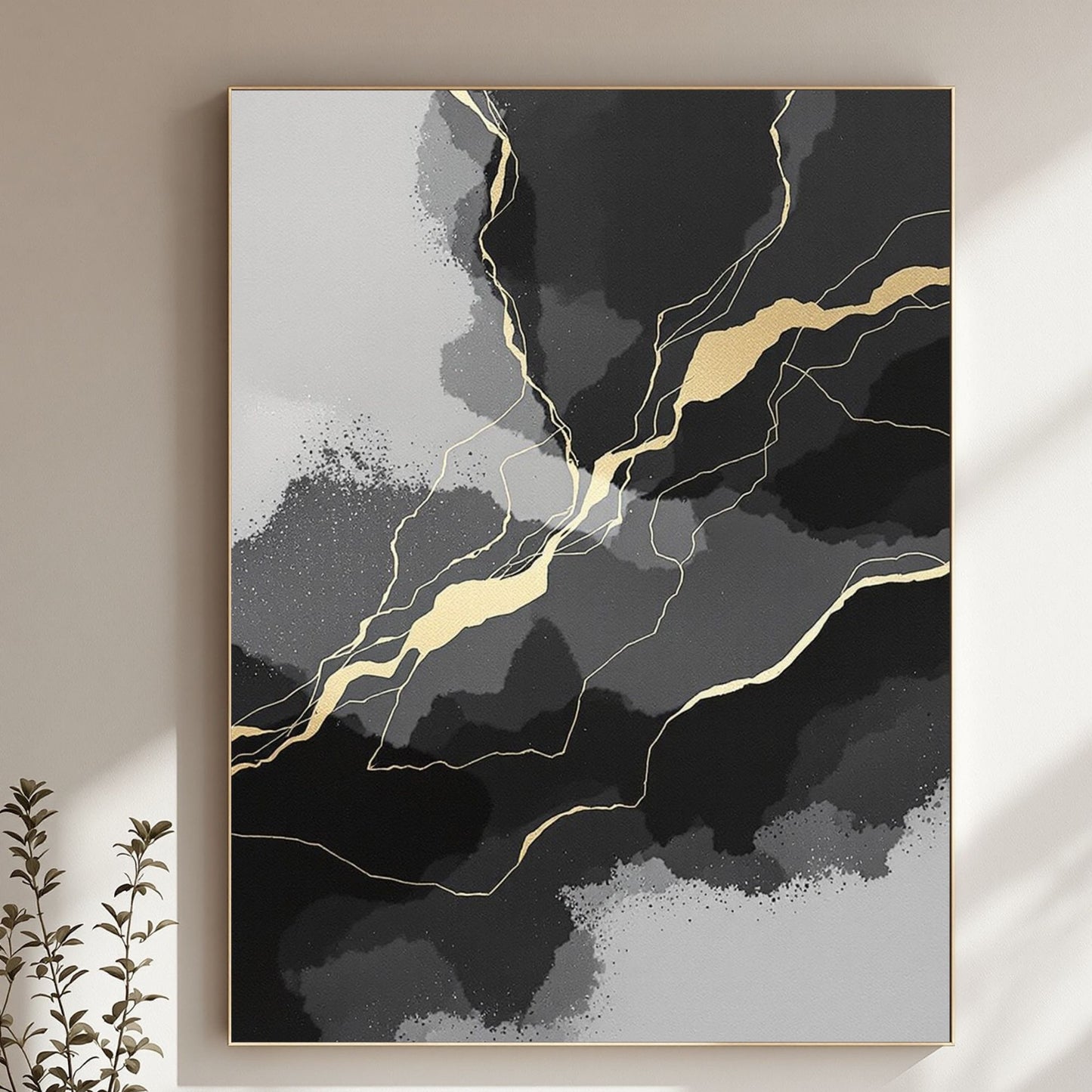 Obsidian Gold Veins Luxury Abstract Canvas Print – Black & Gold Wall Art