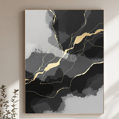 Obsidian Gold Veins Luxury Abstract Canvas Print – Black & Gold Wall Art