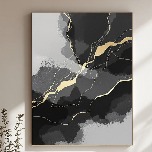 Obsidian Gold Veins Luxury Abstract Canvas Print – Black & Gold Wall Art