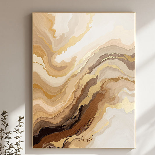Golden Marble Flow Canvas Wall Art – Luxury Abstract in Beige & Caramel Tones