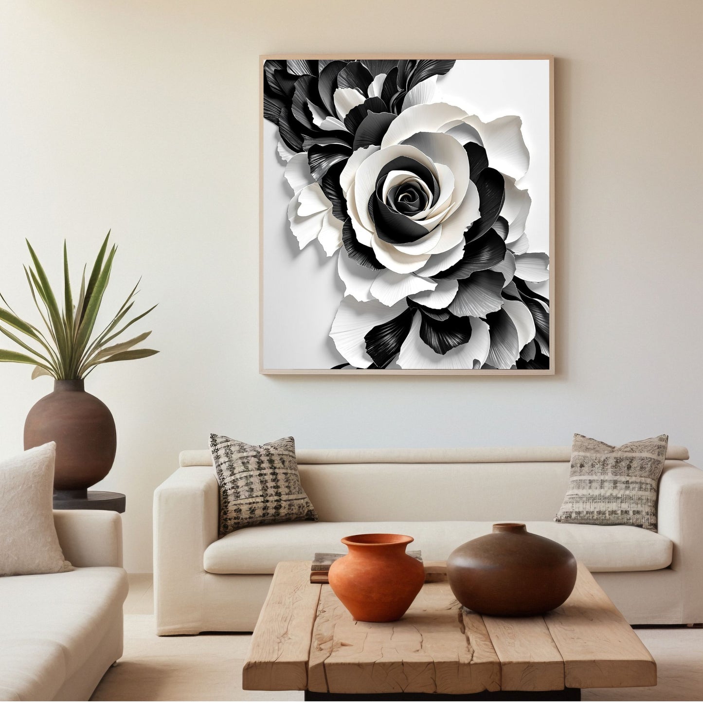 Midnight Bloom Black & White Floral Canvas Wall Art – Elegant Home Decor