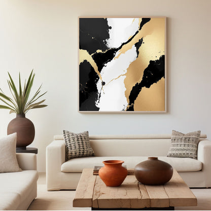 Imperial Gold Flow Abstract Canvas Art – Luxury Black & Gold Wall Decor