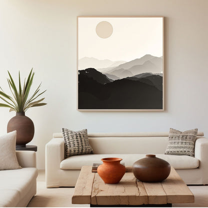 Silent Horizon – Minimal Japanese Sun Landscape Wall Art