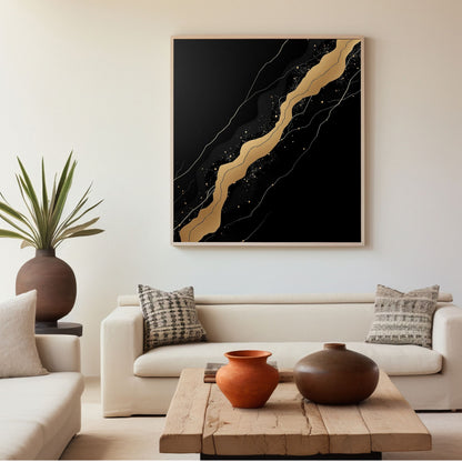 Golden Vein Noir – Luxury Black & Gold Abstract Canvas Art