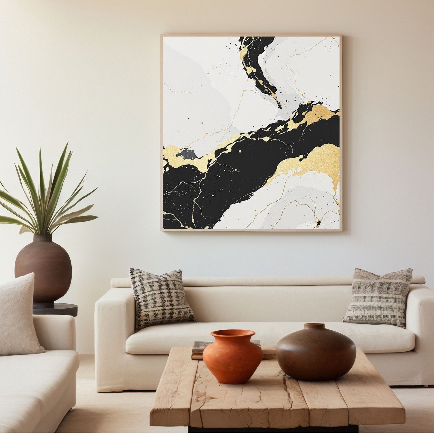 Ivory Noir Flow – Black & Gold Luxury Canvas