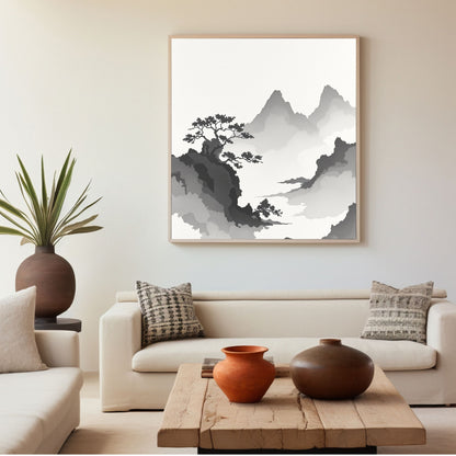 Floating Pines – Japanese Ink Landscape Premium Matte Poster