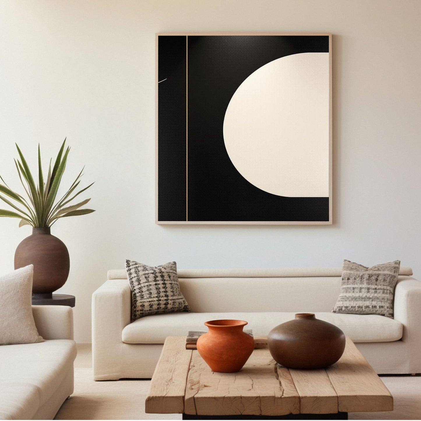 Minimal Black and Ivory Abstract Canvas Wall Art – Modern Luxury Decor