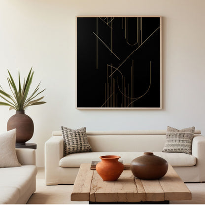 Midnight Geometry – Luxury Black & Gold Minimal Canvas Art