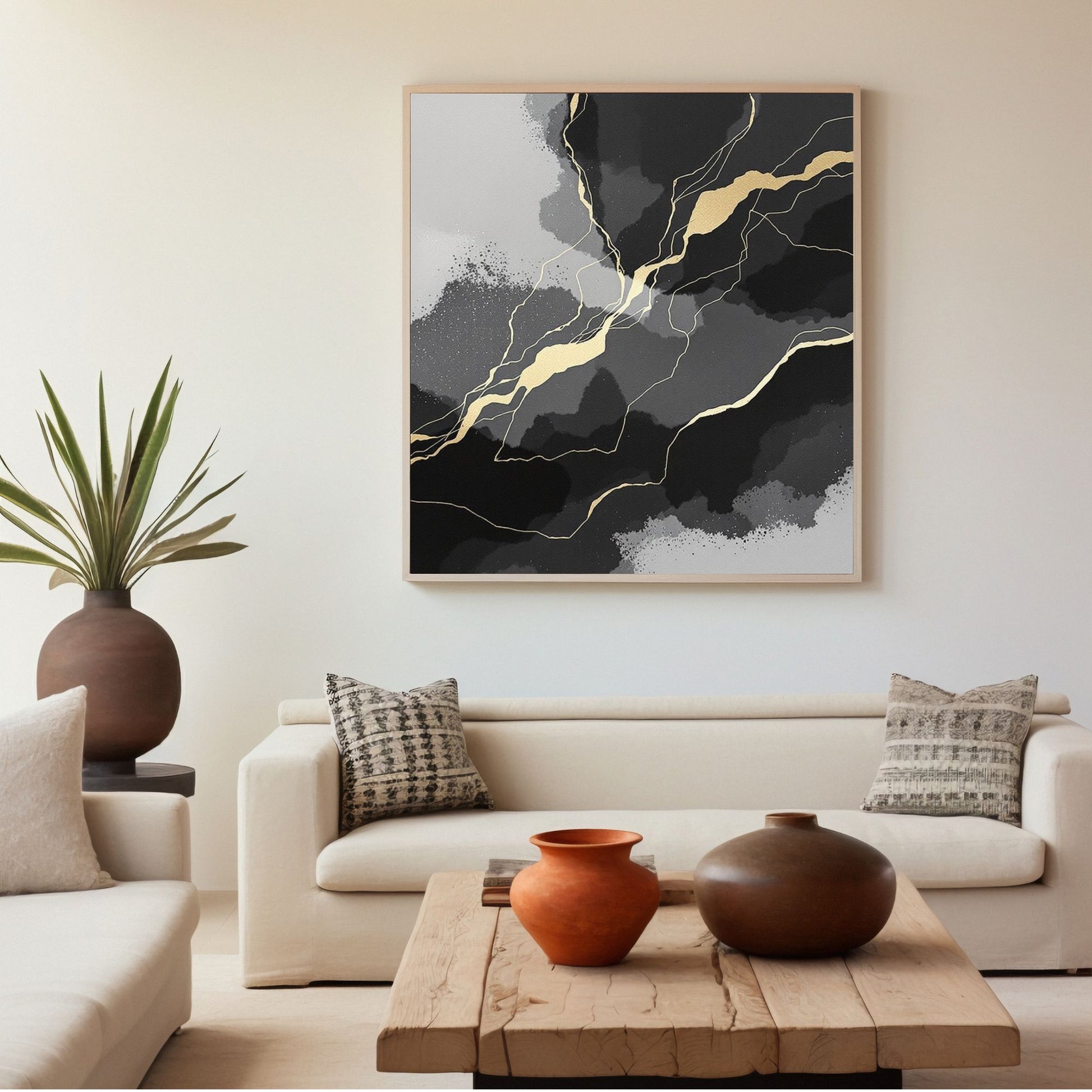 minimal canvas wall art in modern living room interior