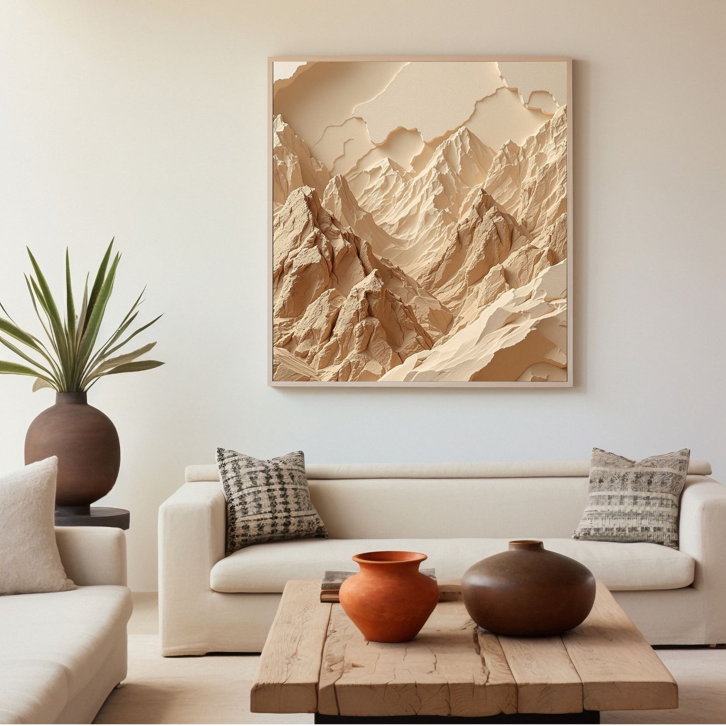 Desert Horizon Peaks – Luxury Minimalist Beige Canvas